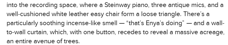 From the Buzzfeed interview of Enya 