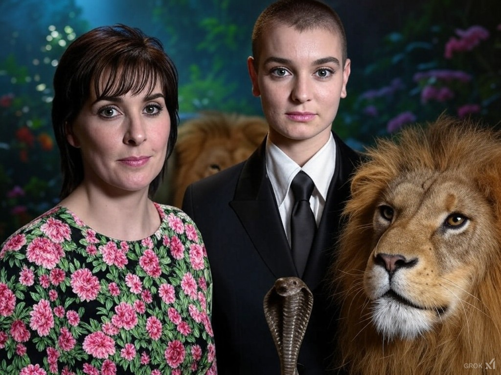 Younger Enya in a floral dress, Sinéad in a suit ?? Nice though, and the cobra and lion.