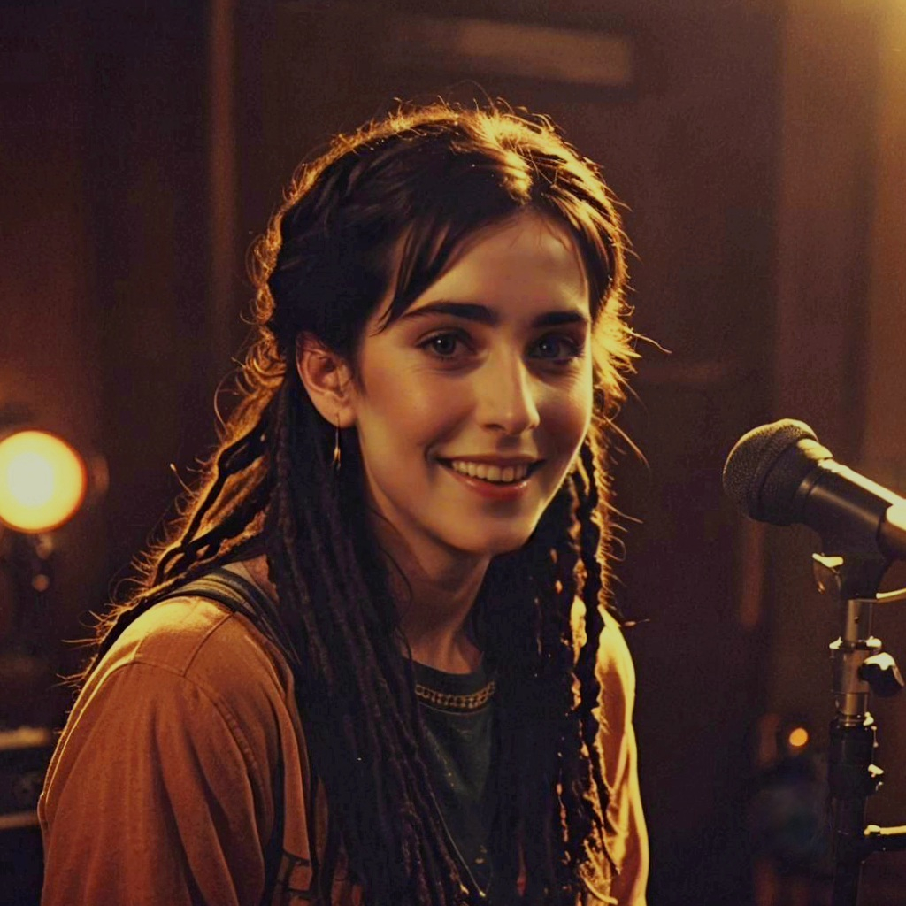 Enya dreadlocks smiling in studio 70s