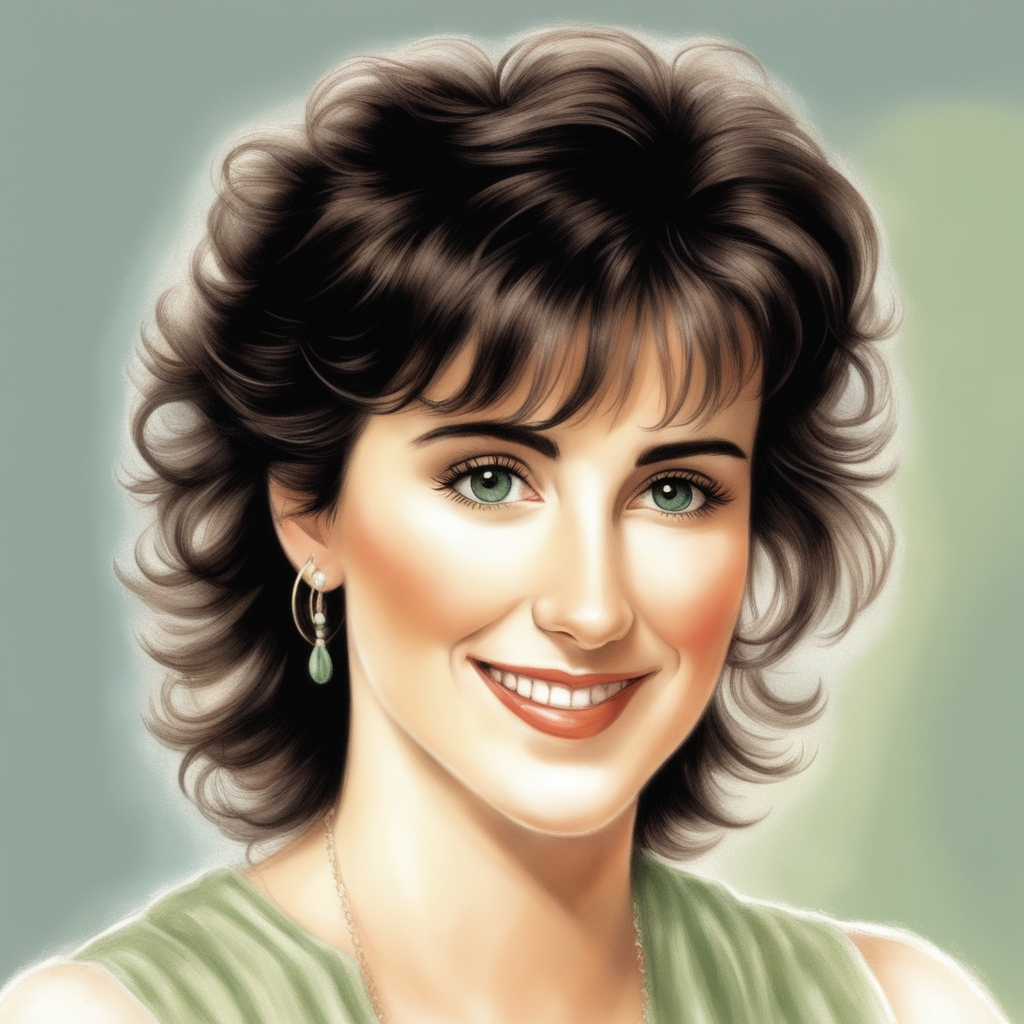 Enya in light green smile