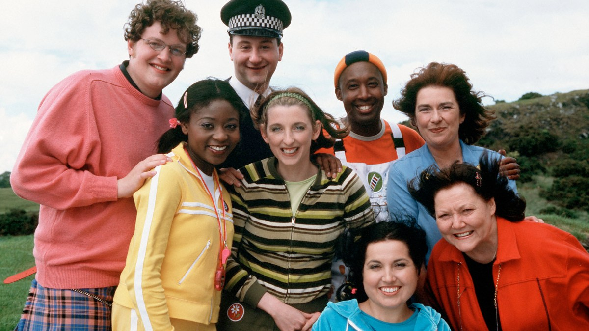 The original cast of Balamory, including Miles Jupp as Archie the Inventor, Buki Akib as Josie Jump the fitness instructor, Andrew Agnew as Policeman PC Plum, Julie Wilson Nimmo as Miss Hoolie the nursery teacher, Rodd Christensen as Spencer the Painter, Kim Tserkezie as Penny Pocket from the Sweet Shop, Juliet Cadzow as Edie McCredie the bus driver and Mary Riggans as Suzie Sweet from the Sweet Shop. Picture: Jaap Buitendijk 