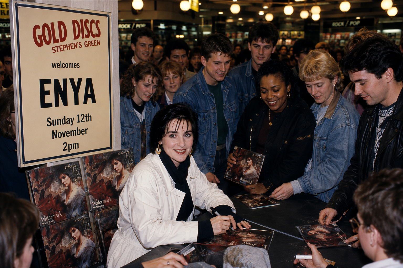 Enya officiating and signing albums at Gold Discs Stephen's Green 1988 idea :-)