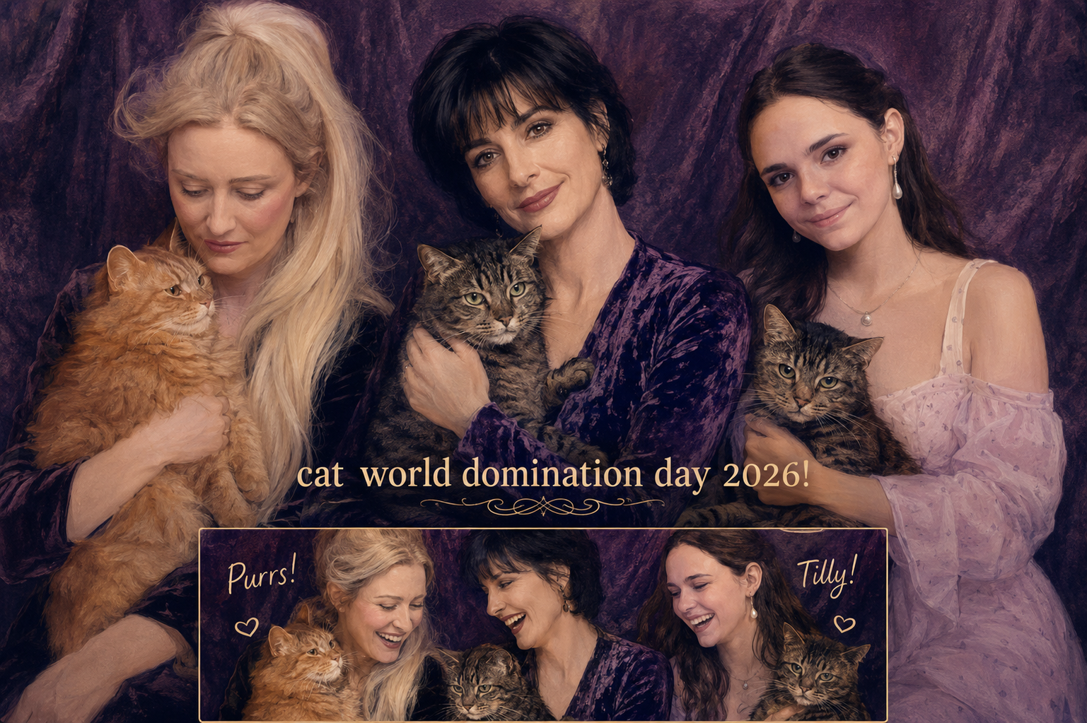 Persia (Roma's younger daughter), Enya (seemingly in 1997/inspired by) and her niece Matilda, with tabby cats