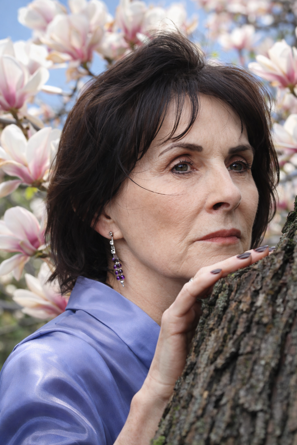 Enya magnolias periwinkle silk/satin shirt 2026 edit