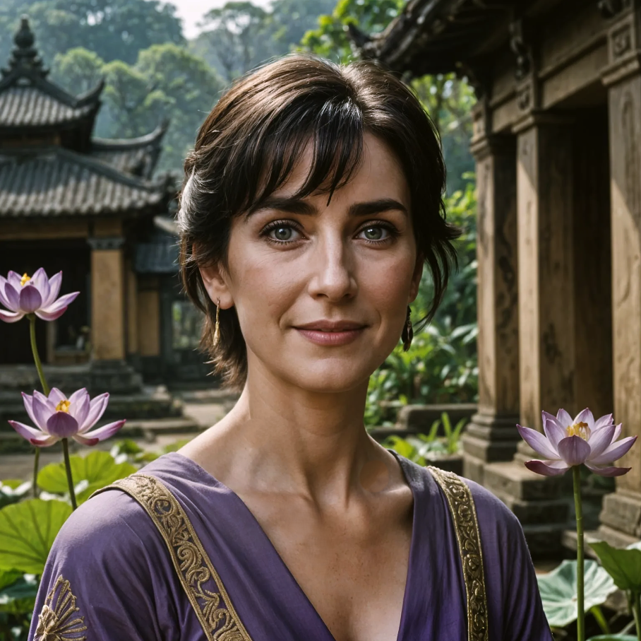Enya surrounded by lotus flowers somewhere in Asia 🪷🏯🌿
