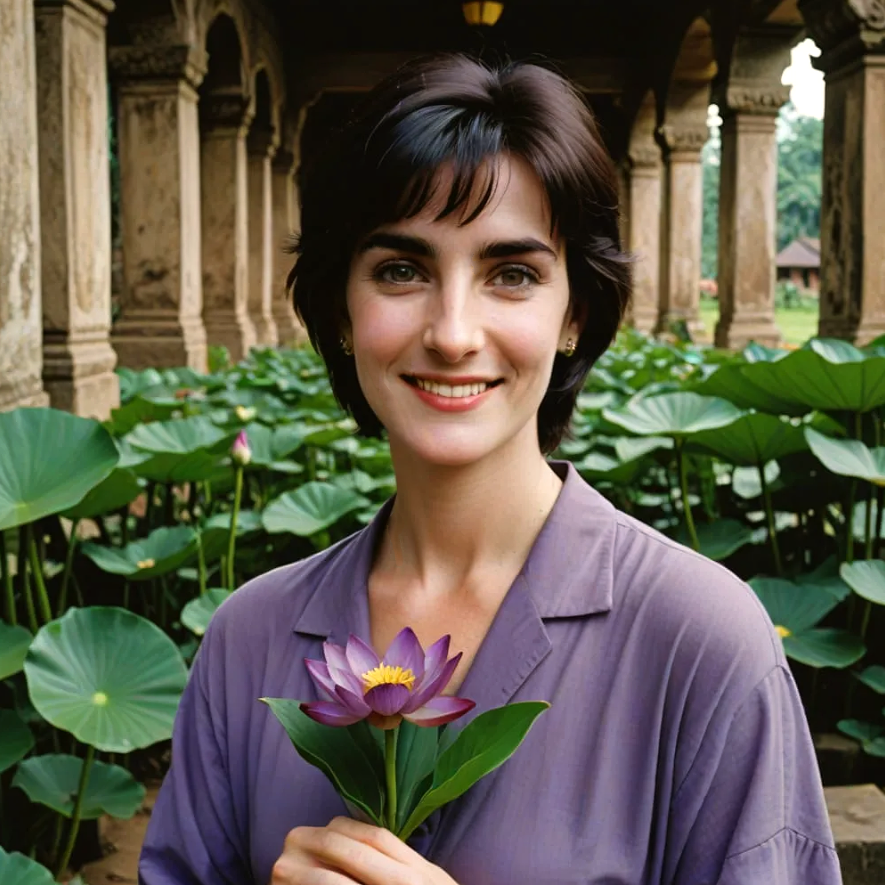 Enya 90s holding a purple lotus flower in Sri Lanka 🇱🇰🪷💜