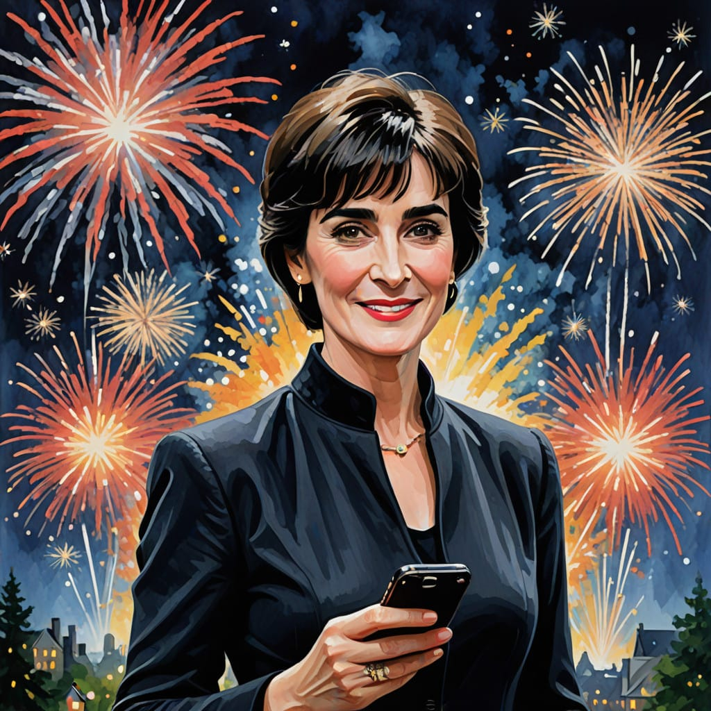 Enya ready with her phone to capture the New Year fireworks 