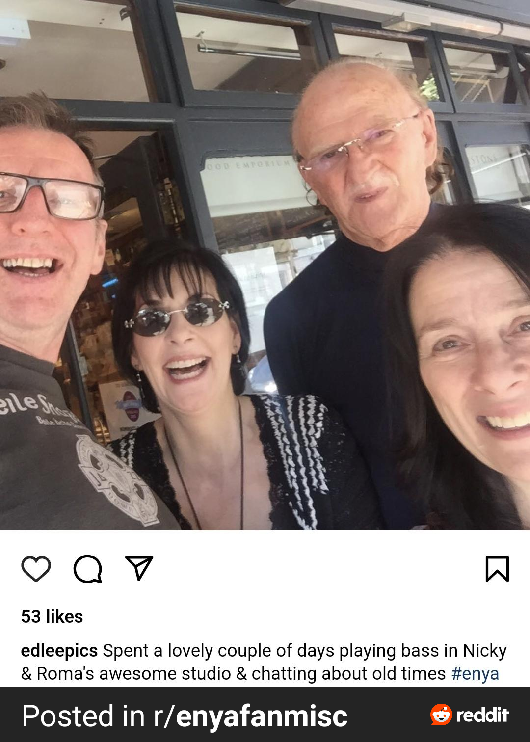 Eddie Lee was the bassist and only credited guest musician for Dark Sky Island (picture with Enya, Nicky and Roma, posted 13th August 2015