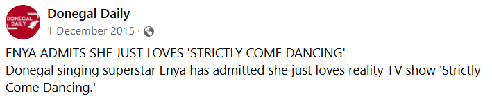 Enya loves Strictly Donegal Daily mention