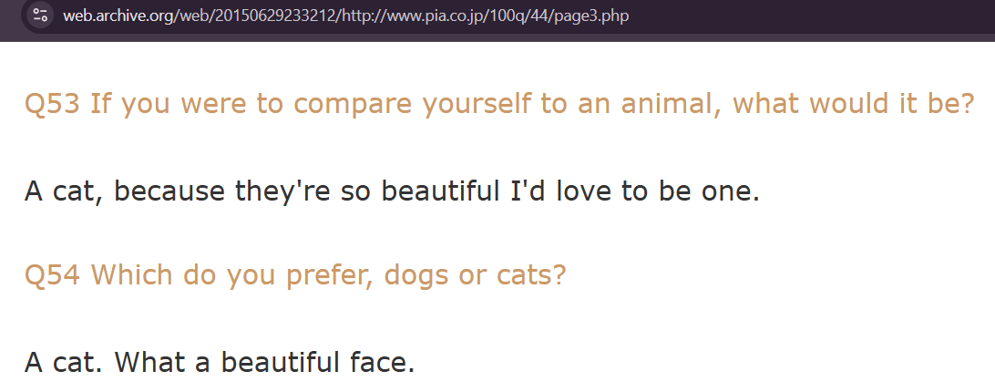 Translation (from that 100q interview Enya did in Japan, 2008)