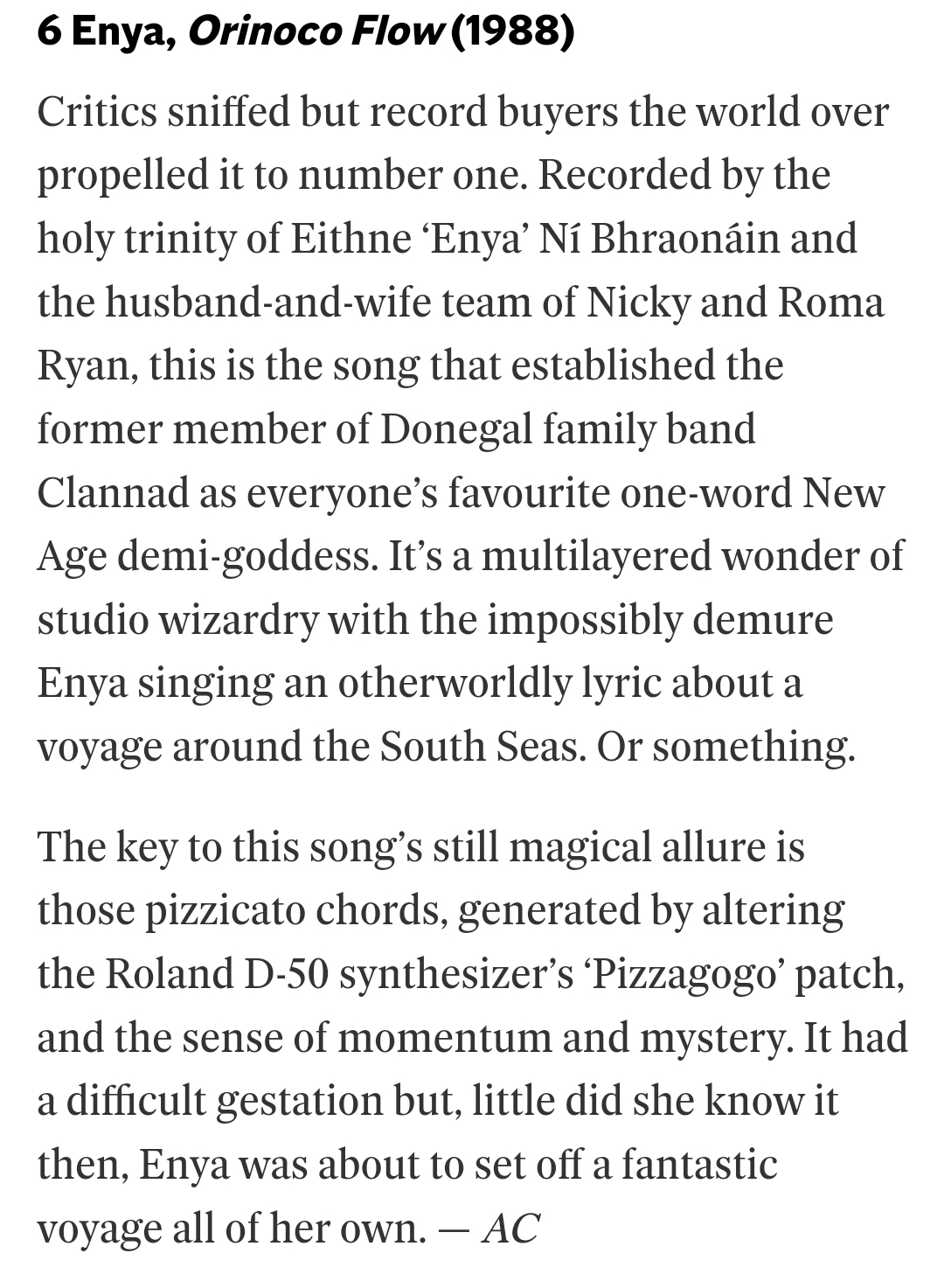 Enya 6th on list Irish Independent best Irish songs 2024