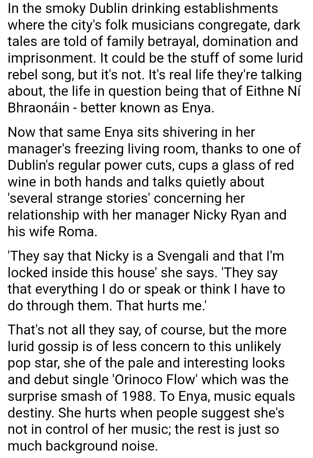 Enya sad article 