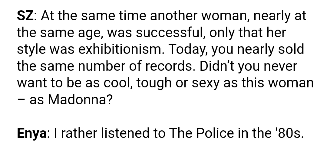 Enya : The Police (band)>>Madonna 