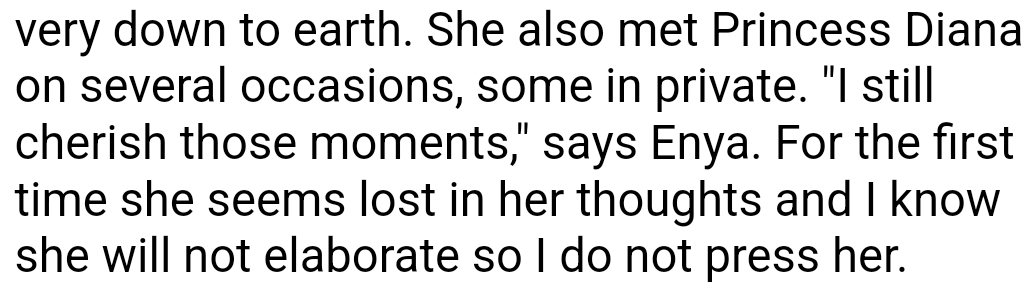 Enya short description about her connection to Diana