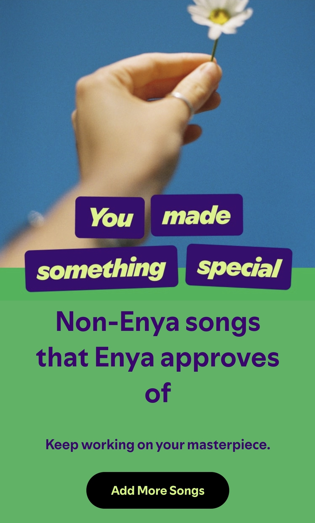 Random Spotify pop-up related to my playlist https://open.spotify.com/playlist/4QxitpKkjXJgUziVEzX8kZ?si=528Qv7FCStSp-7j3MaKUhA