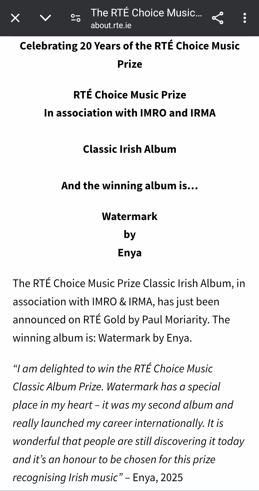 Announced win & Enya 2025 quote 💗