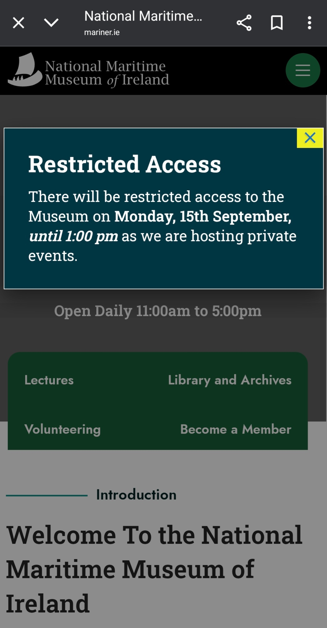 Restricted access to the museum because of Nicky's funeral there (but I think the event itself is open to the public)