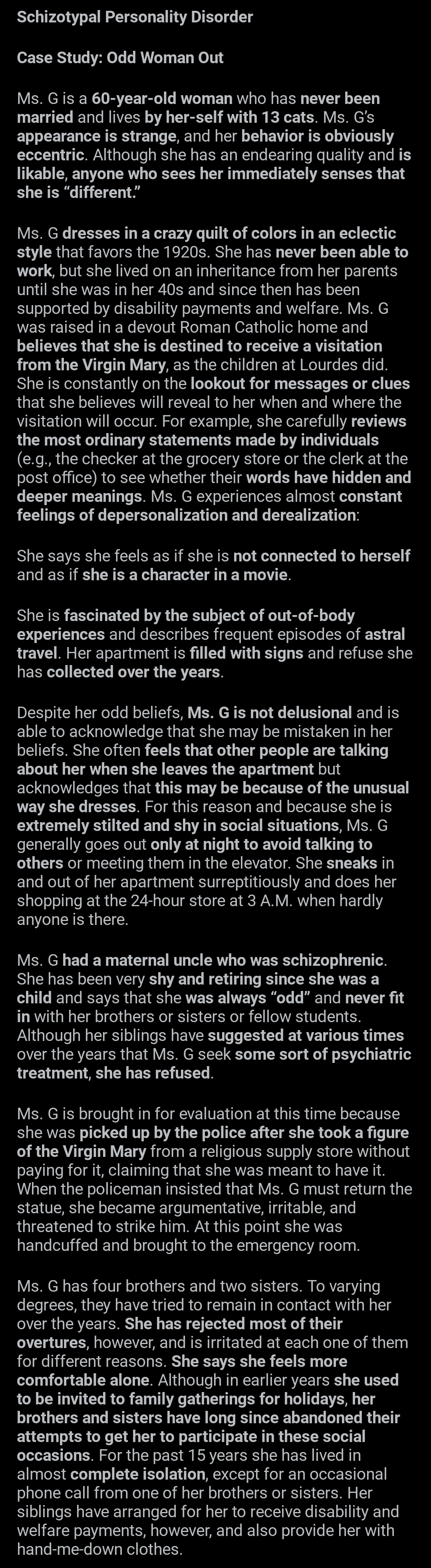 Schizotypal, Extracts from DSM-IV-TR Case Studies: A Clinical Guide to Differential Diagnosis (2001)