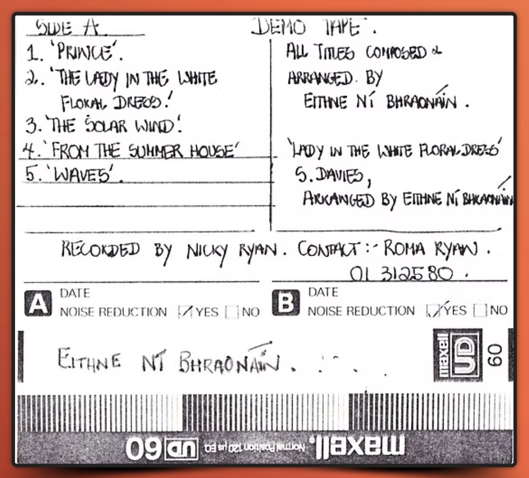 From 1984: Eithne’s handwritten demo tape listing, and at least 3 tracks not previously heard before! ♡