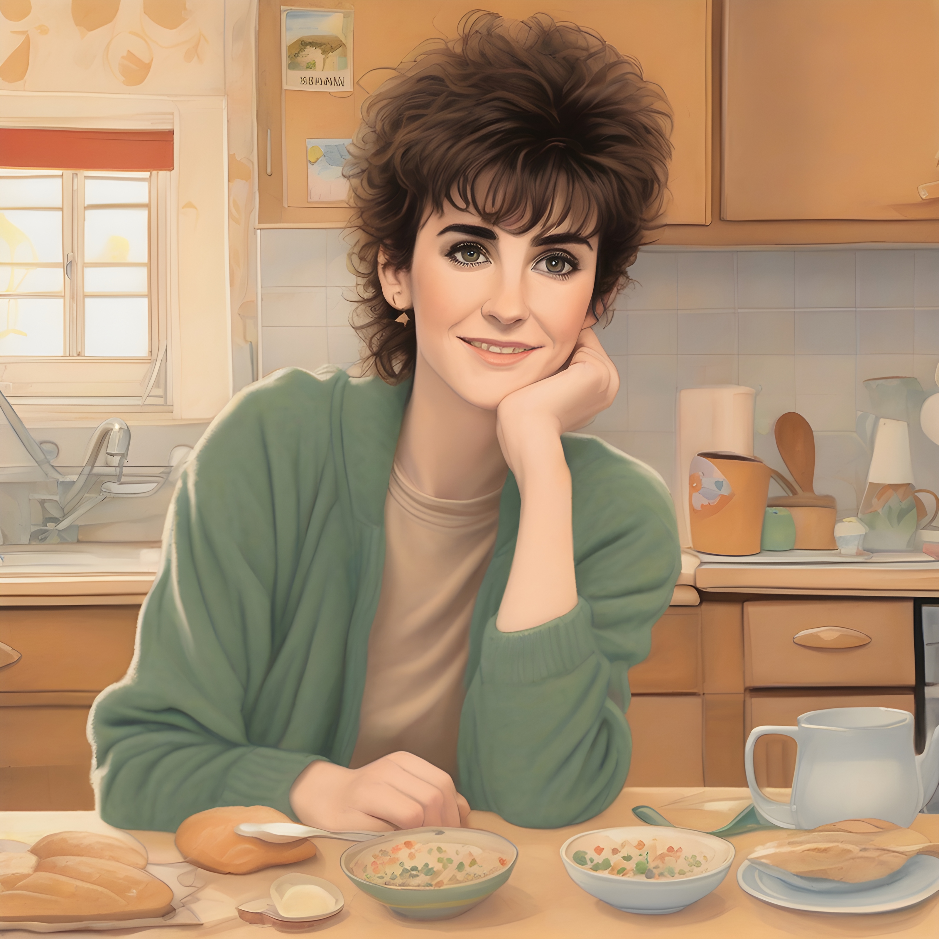 Enya in 1985 at the kitchen table of the Ryans' home - first alt text edit!