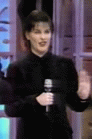 Enya c.1996 'no' shaking hand